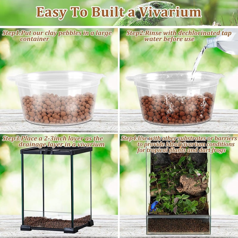 Riare 4LBS Expanded Clay Balls Terrarium Substrate for Reptiles - 100% Organic Lightweight Clay Pebbles Substrate Frogs False Bottom Substrate, Bioactive Terrarium Substrate for Drainage and Moisture - Image 3